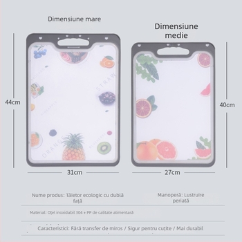Tocător dublu față pentru bucătărie, suprafață din oțel inoxidabil 304 și parte din plastic, pentru fructe