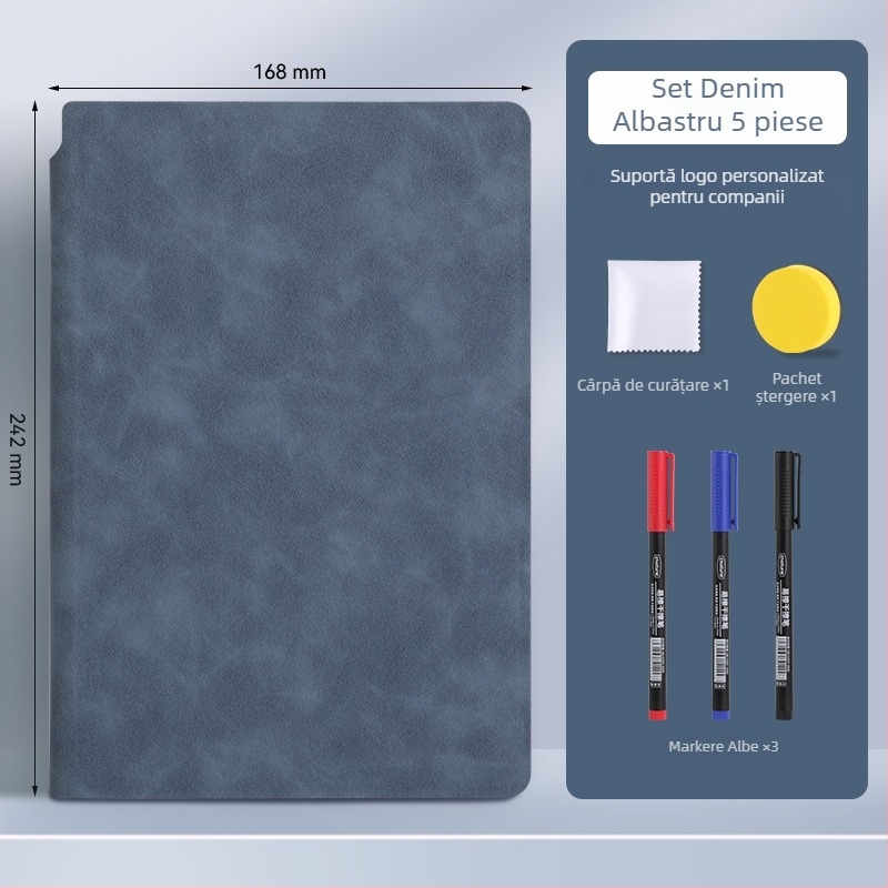 Notebook A5 din piele cu tablă albă – portabil pentru scriere pe birou