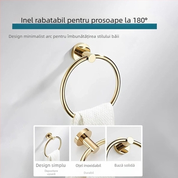 Set de accesorii de baie în stil european din oțel inoxidabil 304, suport pentru șervețele, suport de depozitare și cuier de prosoape în auriu