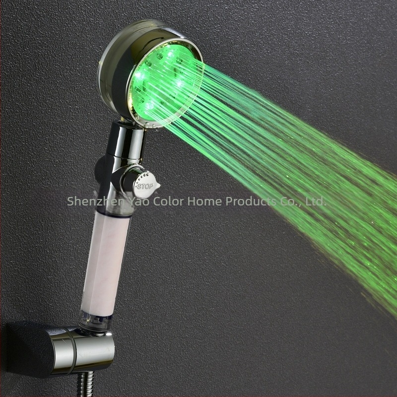 Cap de duș LED cu filtru, reglabil, întrerupător de apă, multicolor și control al temperaturii, model 8008-A34