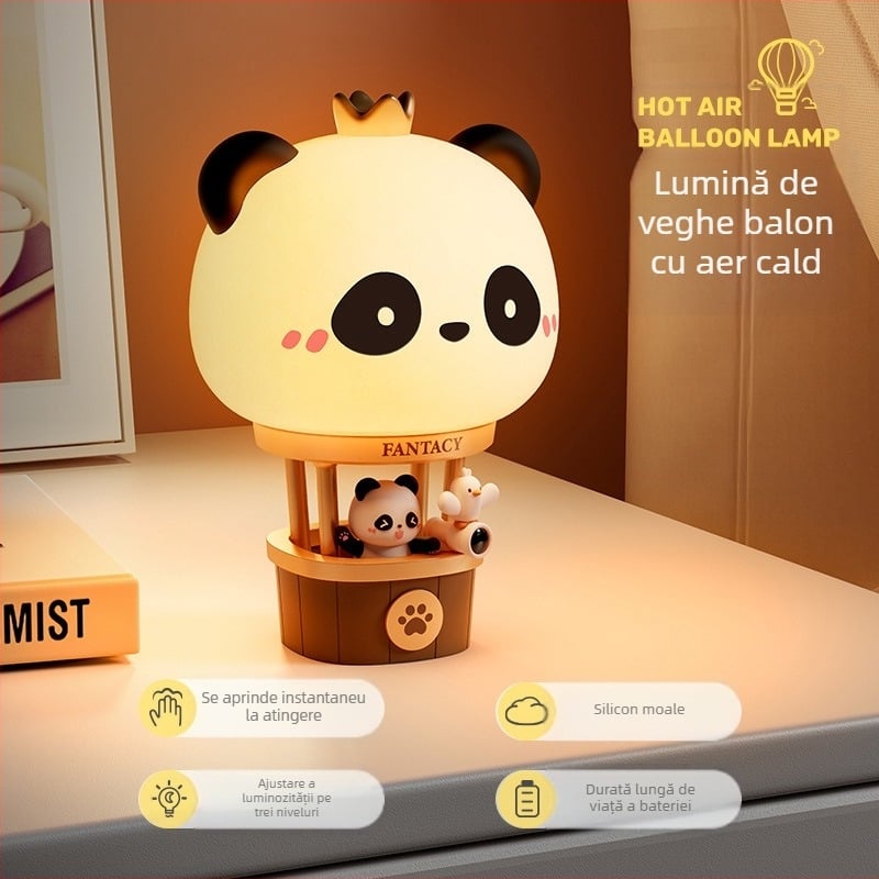 Lampă din silicon reîncărcabilă, în formă de balon cu aer cald, figură de desene animate, iluminare ambientală, lampă de birou, lampă de noapte – cadou de ziua de naștere