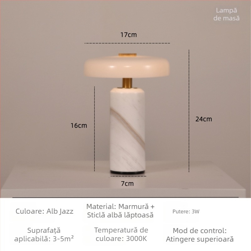 Trip Carrara lampă de masă portabilă, reîncărcabilă, lampă ambientală din marmură în stil nordic pentru living și dormitor.