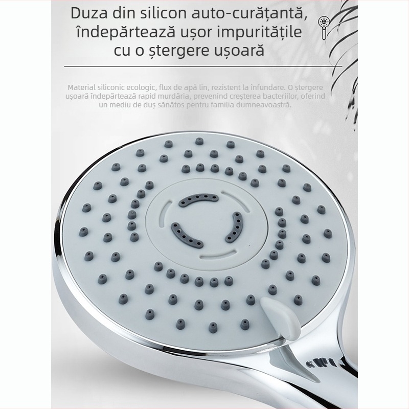 Set cap de duș cu presiune, furtun și suport, fără găurire, cap de duș rotund, ABS, montaj propriu, design modern minimalist
