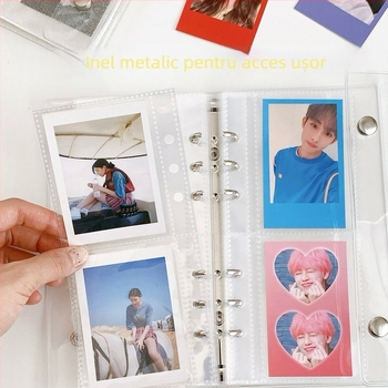Husă A6 subțire cu foi detașabile, închidere dublă, album de carduri cu glitter transparent și planner cu patru secțiuni