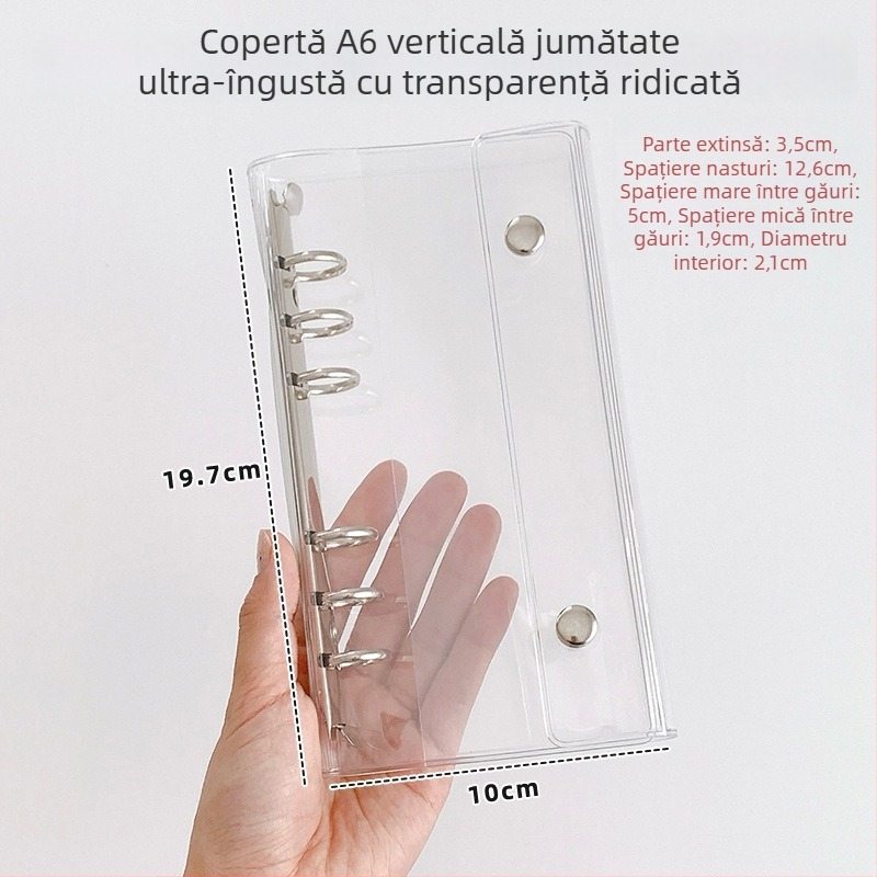 Husă A6 subțire cu foi detașabile, închidere dublă, album de carduri cu glitter transparent și planner cu patru secțiuni