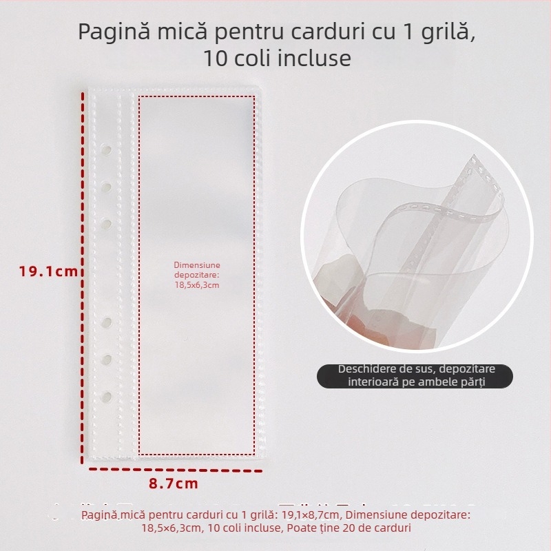 Husă A6 subțire cu foi detașabile, închidere dublă, album de carduri cu glitter transparent și planner cu patru secțiuni