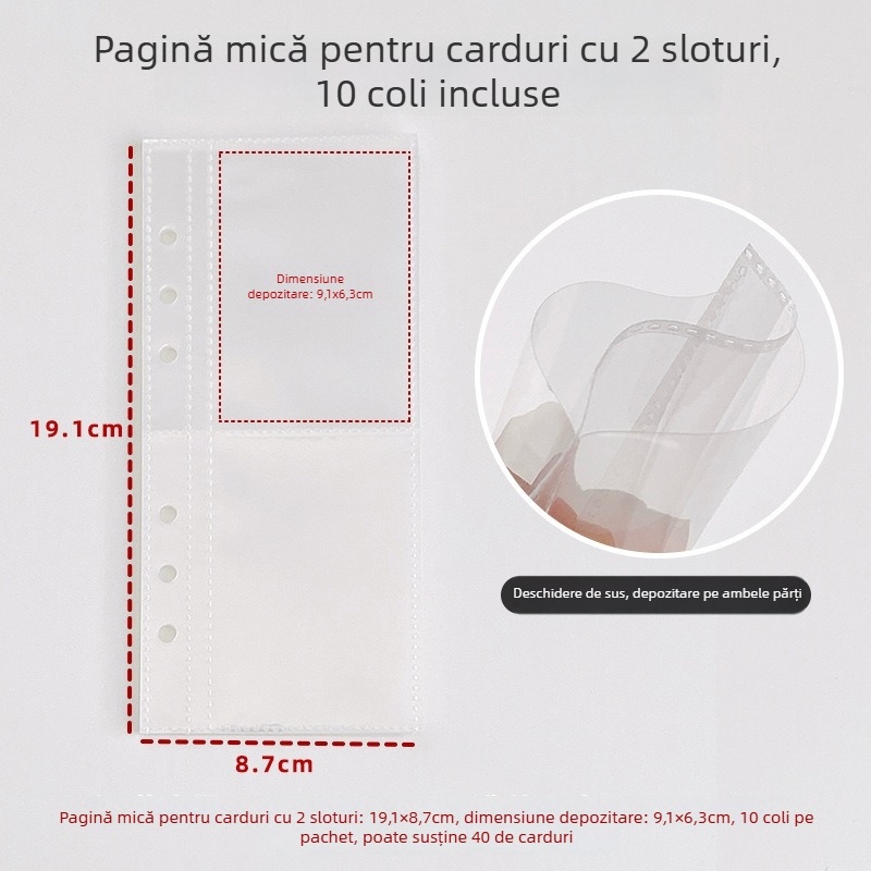 Husă A6 subțire cu foi detașabile, închidere dublă, album de carduri cu glitter transparent și planner cu patru secțiuni