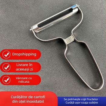 Curățător din oțel inoxidabil, mare, multifuncțional pentru legume și fructe – pentru decojit cartofi, salată și castraveți, cu răzuire