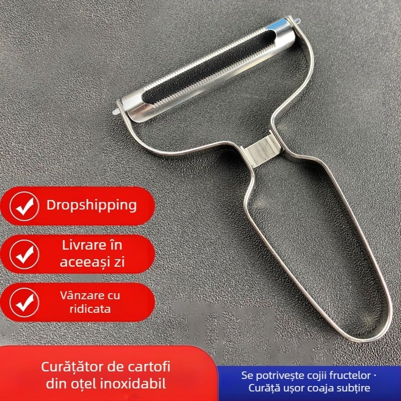 Curățător din oțel inoxidabil, mare, multifuncțional pentru legume și fructe – pentru decojit cartofi, salată și castraveți, cu răzuire