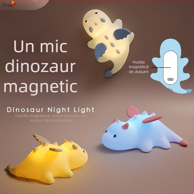 Lampă de noapte magnetică cu dinozaur, LED din silicon, reîncărcabilă