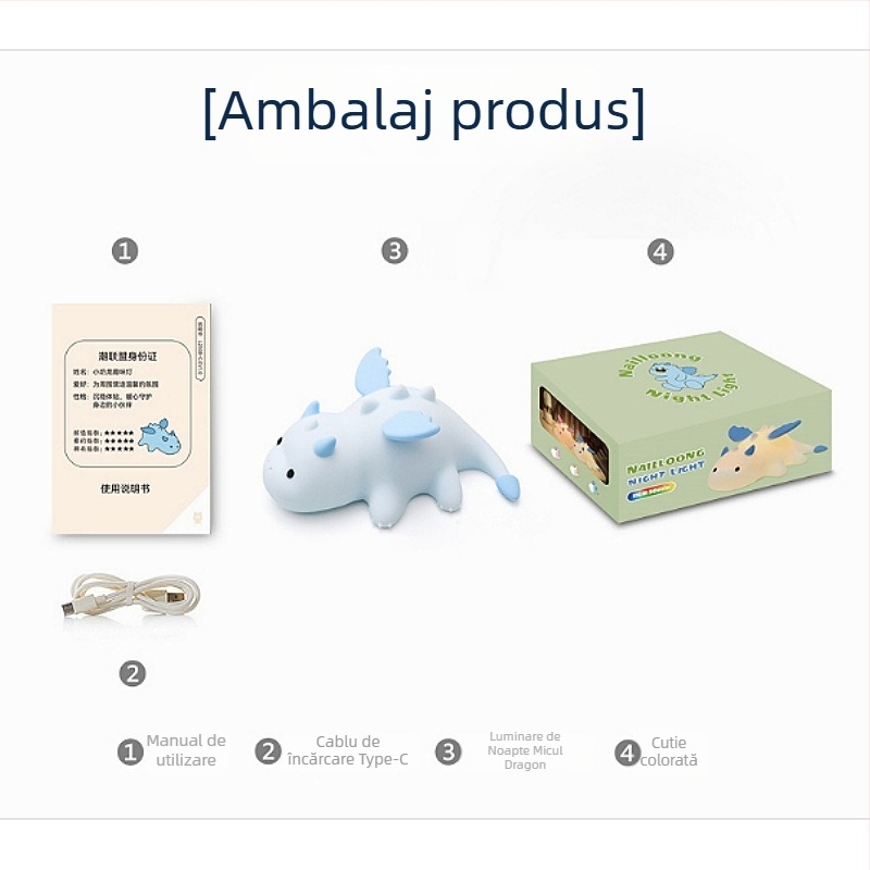Lampă de noapte magnetică cu dinozaur, LED din silicon, reîncărcabilă
