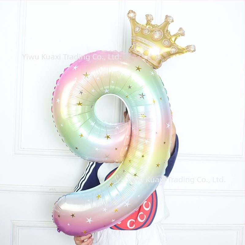 Baloane numerice de 40 inch, gradient, în formă de stea-coroană, pentru decor foto la petrecerea de ziua de naștere