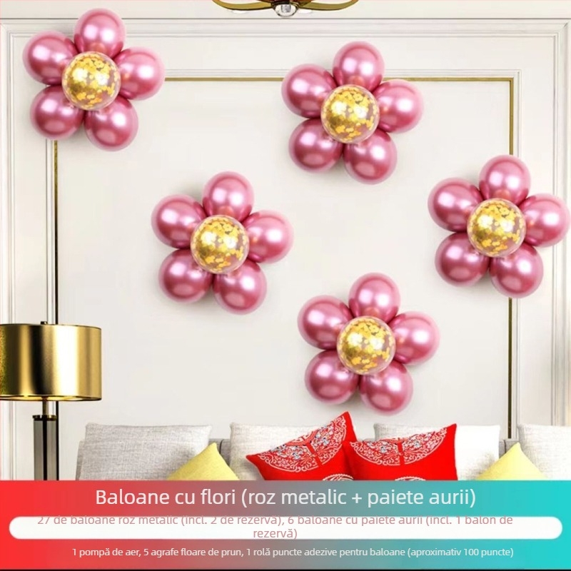 Balon latex în formă de floare cu cinci petale – set de decor pentru nuntă