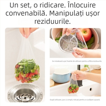 Filtru de chiuvetă de bucătărie, de unică utilizare, pentru captarea resturilor și protecția conductelor