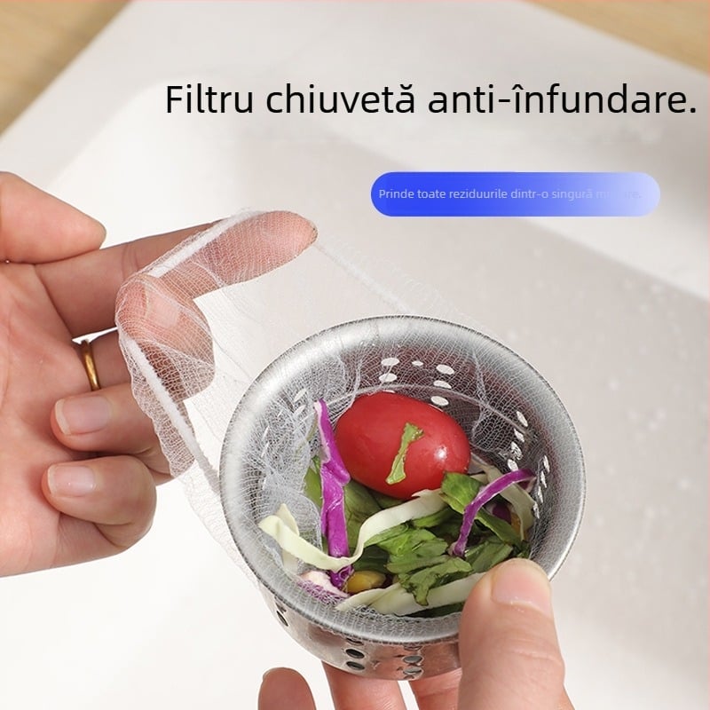 Filtru de chiuvetă de bucătărie, de unică utilizare, pentru captarea resturilor și protecția conductelor