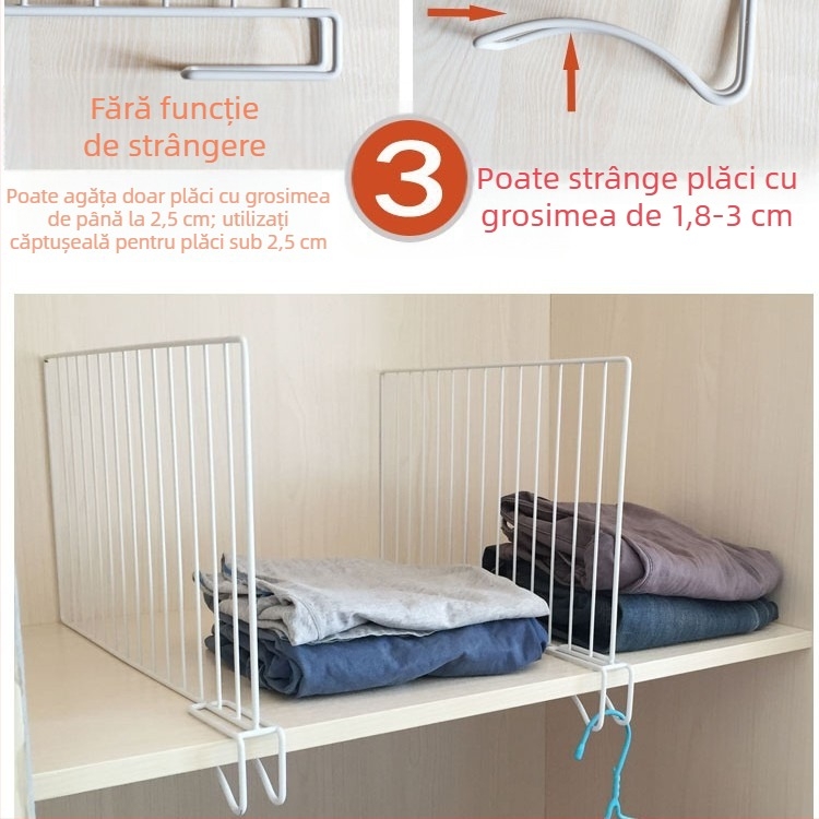 Divider pentru garderob din fier – organizator cu 1 nivel, separator vertical