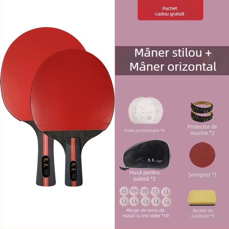 Rachete de tenis de masă pentru adulți, nivel profesional; priză dreaptă și Shakehand; set de antrenament cu rachete duble și rachetă unică cu elasticitate înaltă