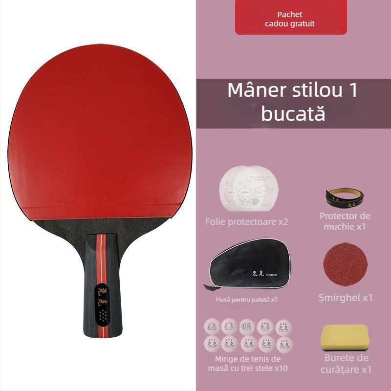 Rachete de tenis de masă pentru adulți, nivel profesional; priză dreaptă și Shakehand; set de antrenament cu rachete duble și rachetă unică cu elasticitate înaltă