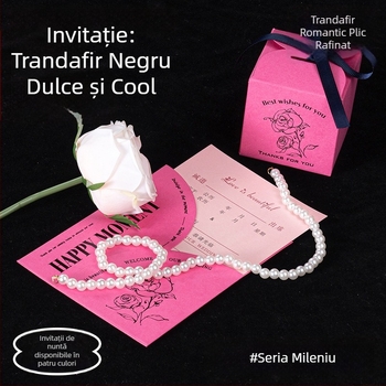 Invitații de nuntă, set în patru culori, lux, cu trandafir romantic, stil Mileniul Nou.