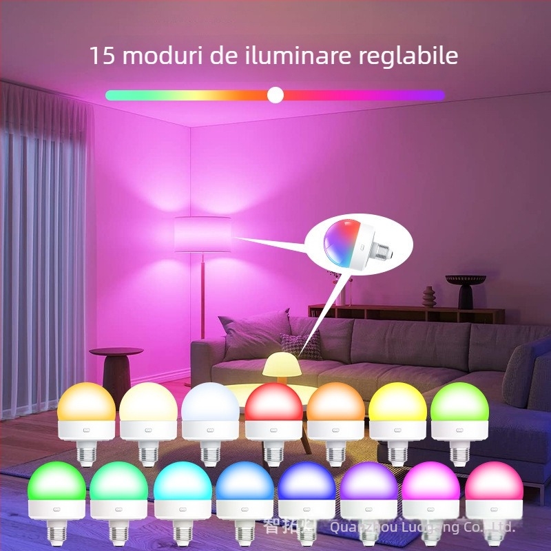 Lampă ambientală RGB LED, reîncărcabilă, reglaj cu telecomandă, montaj magnetic, bază filetata E26/E27