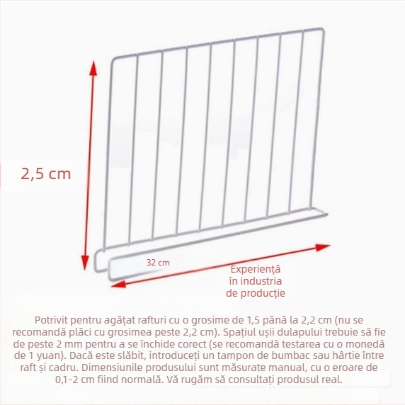 Raft despărțitor pentru garderobă — organizator de haine din metal, un singur nivel, montaj prin cârlige, fără găuri
