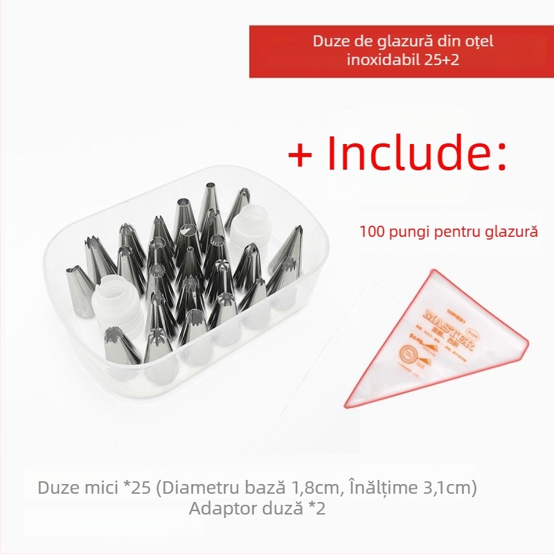 Set complet de duze pentru decorare cu unelte, set de duze pentru decorare, pungă pentru decorare cremă, pentru hrana bebelușilor, dimensiuni mari și mici