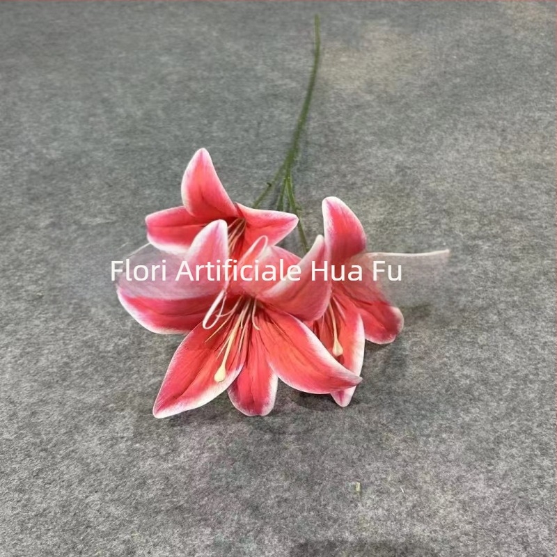 Buchet de trei crini artificiali din mătase pentru decor de sufragerie și aranjamente florale de nuntă
