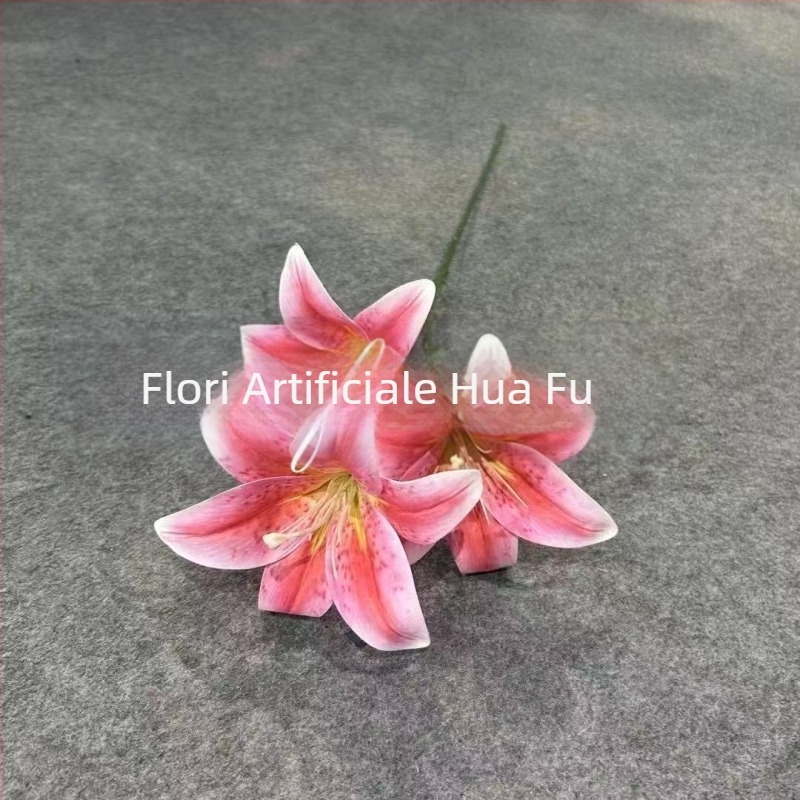 Buchet de trei crini artificiali din mătase pentru decor de sufragerie și aranjamente florale de nuntă