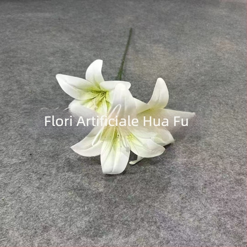 Buchet de trei crini artificiali din mătase pentru decor de sufragerie și aranjamente florale de nuntă