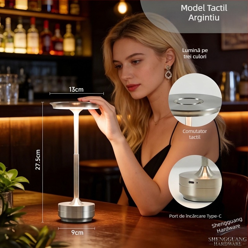 Lampă de masă LED cu atingere, în formă de UFO, reîncărcabilă, pentru hoteluri, restaurante, dormitoare și spații în aer liber