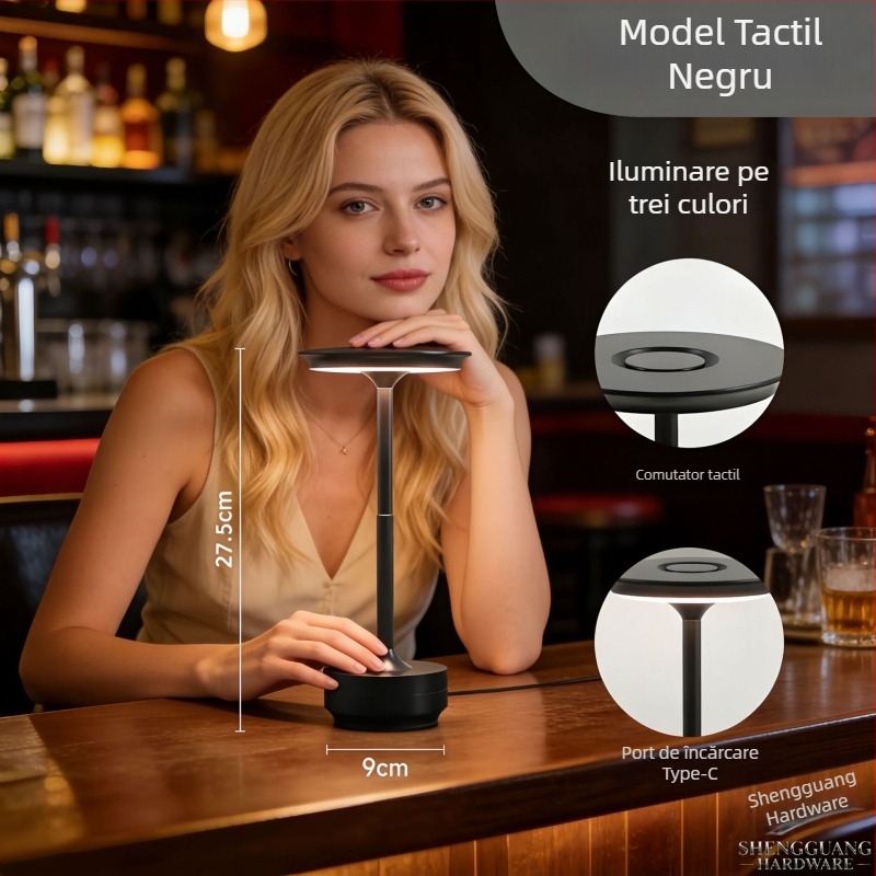 Lampă de masă LED cu atingere, în formă de UFO, reîncărcabilă, pentru hoteluri, restaurante, dormitoare și spații în aer liber