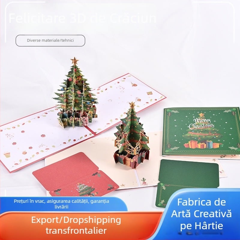 Card de felicitare 3D de Crăciun, card pop-up de sărbătoare, card cadou de Crăciun