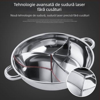Oală groasă din oțel inoxidabil pentru hot pot cu trei arome și patru compartimente, potrivită pentru plita cu inducție
