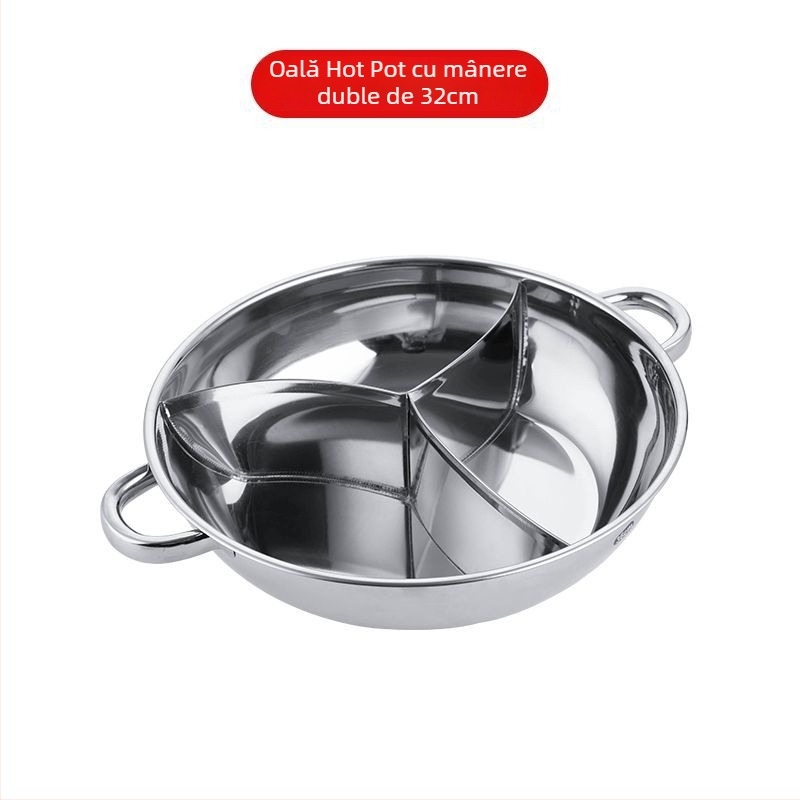 Oală groasă din oțel inoxidabil pentru hot pot cu trei arome și patru compartimente, potrivită pentru plita cu inducție