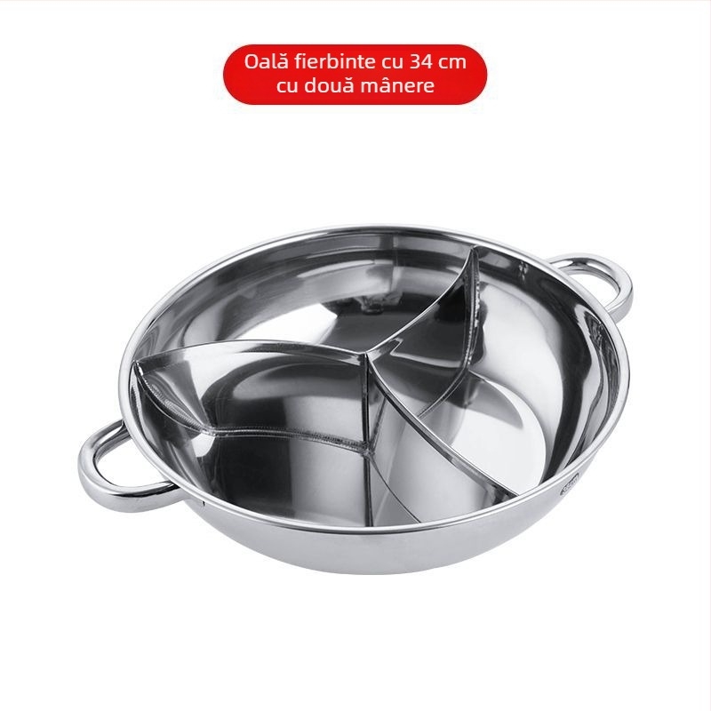 Oală groasă din oțel inoxidabil pentru hot pot cu trei arome și patru compartimente, potrivită pentru plita cu inducție