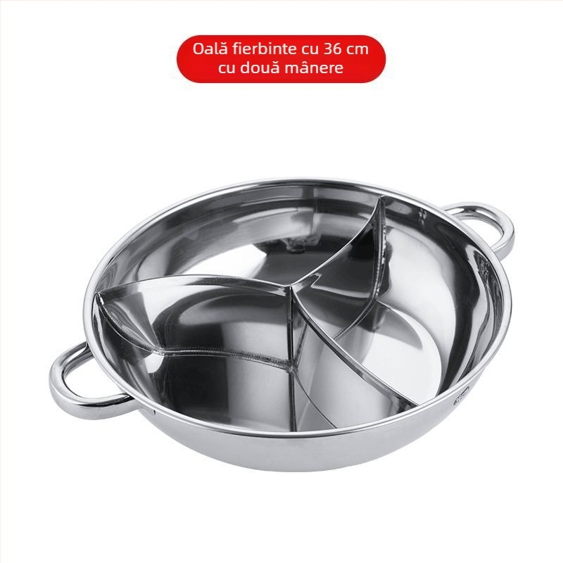 Oală groasă din oțel inoxidabil pentru hot pot cu trei arome și patru compartimente, potrivită pentru plita cu inducție
