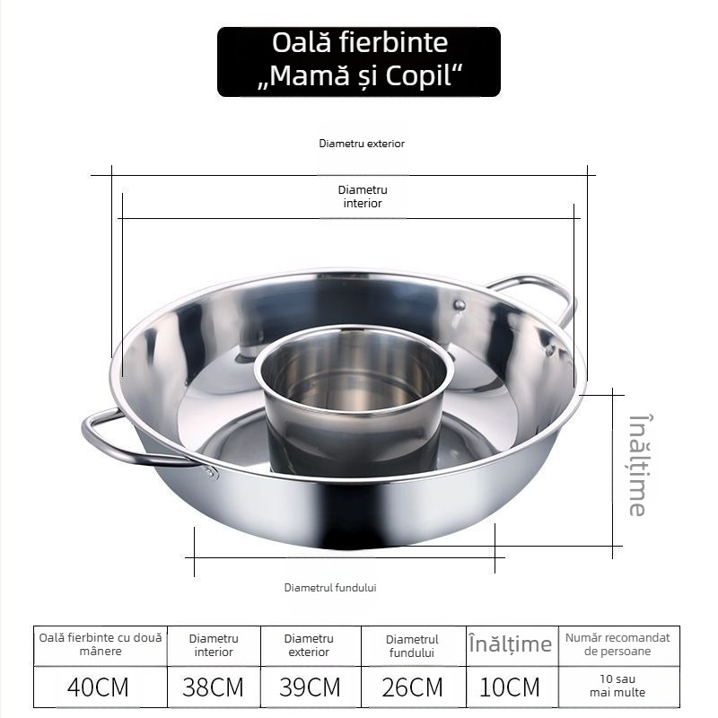 Oală groasă din oțel inoxidabil pentru hot pot cu trei arome și patru compartimente, potrivită pentru plita cu inducție