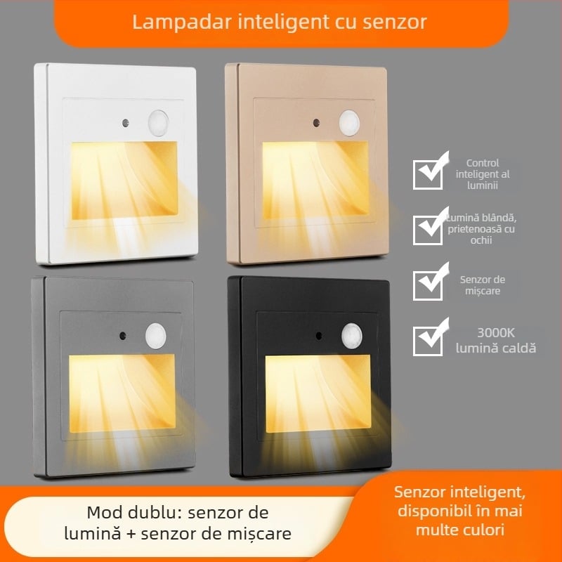 Lumină de podea LED cu senzor de mișcare pentru scări și holuri, încastrată, cu control al luminozității și întârziere la oprire