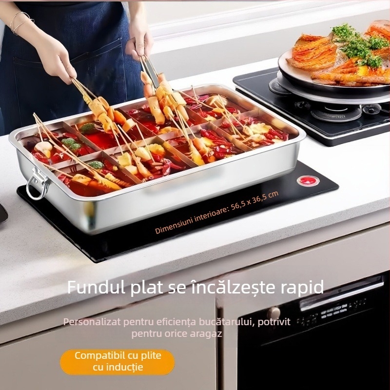 Oală din oțel inoxidabil pentru hot pot cu separator, compatibilă cu plite cu inducție, stil chinezesc, 6,1–10 L, model QC25-CCG2151