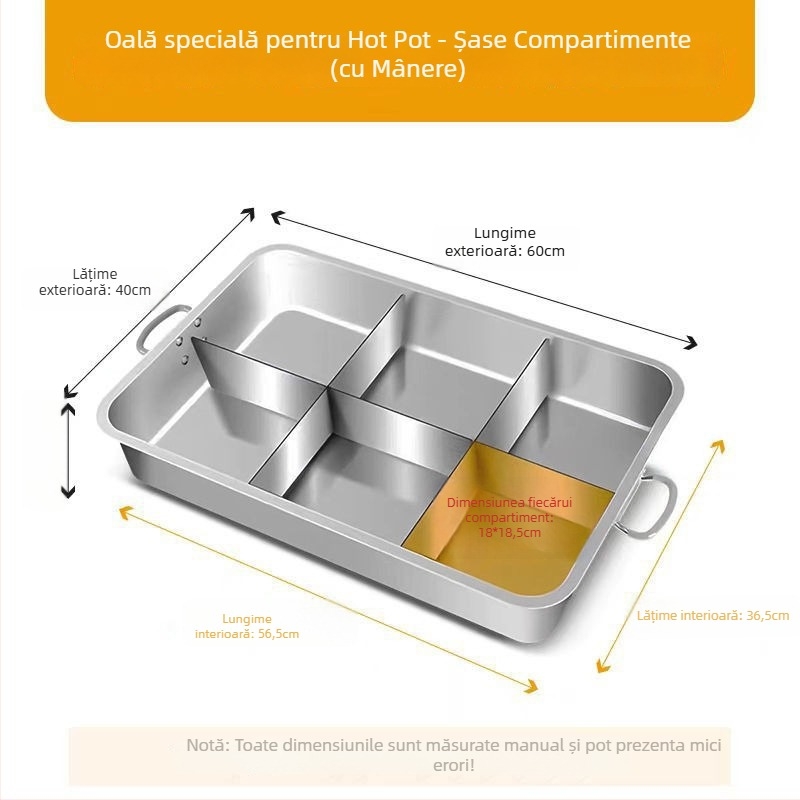 Oală din oțel inoxidabil pentru hot pot cu separator, compatibilă cu plite cu inducție, stil chinezesc, 6,1–10 L, model QC25-CCG2151