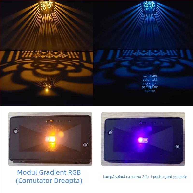 Lumină solară pentru trepte și gard, lampă LED rezistentă la intemperii IP44, în formă de floare, iluminare pentru curte cu lumină caldă și gradient de culoare