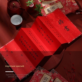 Set de papetărie pentru nuntă, în stil caligrafic chinezesc tradițional: scrisoare de logodnă, document de logodire, cerere în căsătorie, invitație de nuntă și notă cu data.