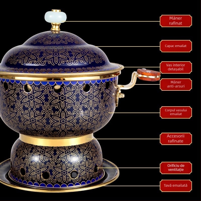 Oală de cupru cloisonné pentru o persoană, oală emailată din cupru pentru uz comercial