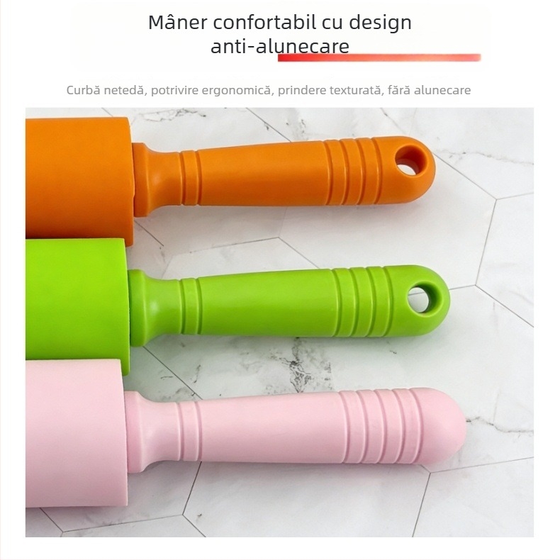Rulou de silicon pentru aluat, cu mâner din plastic, antiaderent, ustensilă pentru coacere