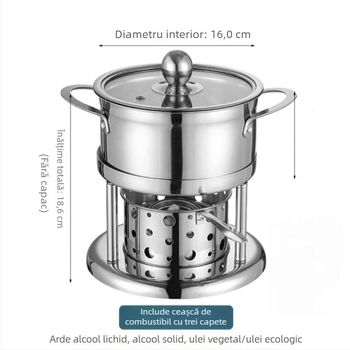Foc de alcool din oțel inoxidabil 304, oală mică pentru o persoană, compact pentru exterior, ecologic