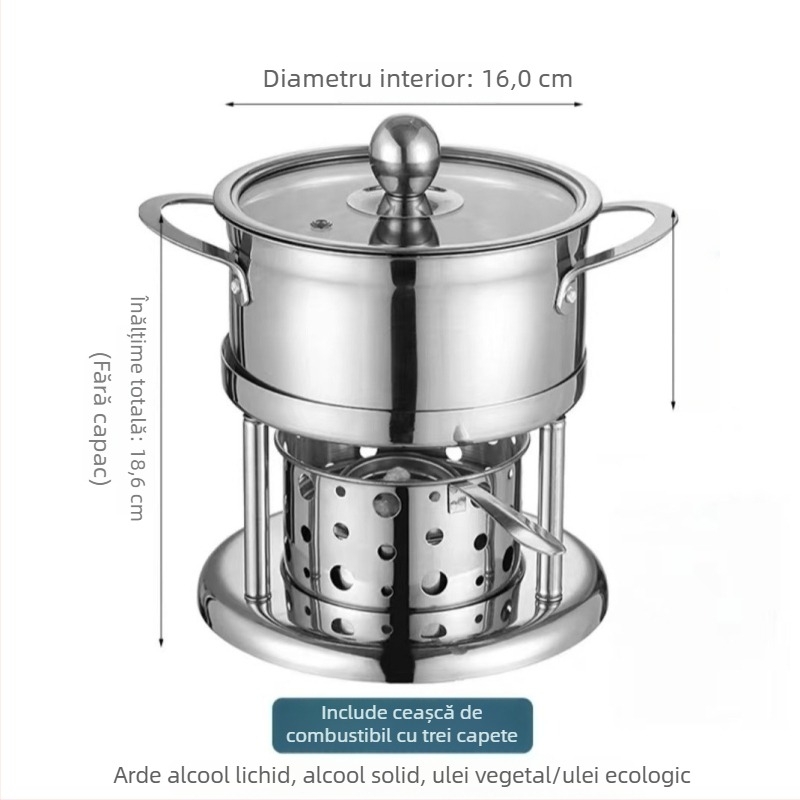 Foc de alcool din oțel inoxidabil 304, oală mică pentru o persoană, compact pentru exterior, ecologic