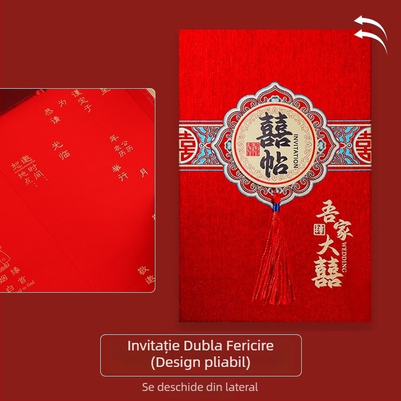 Invitații de nuntă cu husă rigidă, imprimate, în stil chinezesc, design de lux, aplicare cu folie mată aurie