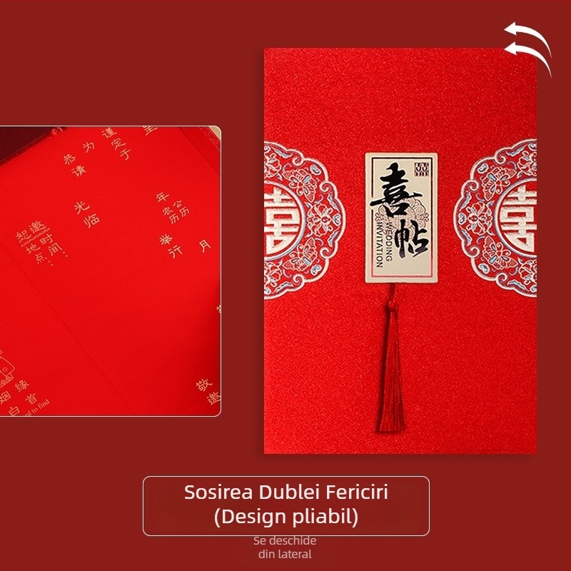 Invitații de nuntă cu husă rigidă, imprimate, în stil chinezesc, design de lux, aplicare cu folie mată aurie