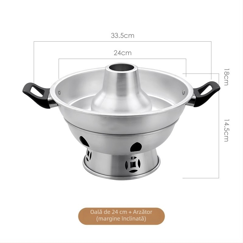 Oală de hot pot mini cu arzător cu alcool — oală din aluminiu pentru hot pot, capacitate 2,1–4 L