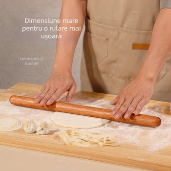 Rulou din lemn natural din lemn roz-auriu, pentru uz casnic, lemn masiv, ne-lăcuit, inodor, neted, antiaderent, pentru întins aluat de dumplings și prăjituri